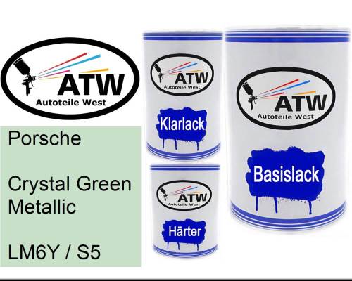 Porsche, Crystal Green Metallic, LM6Y / S5: 500ml Lackdose + 500ml Klarlack + 250ml Härter - Set, von ATW Autoteile West.